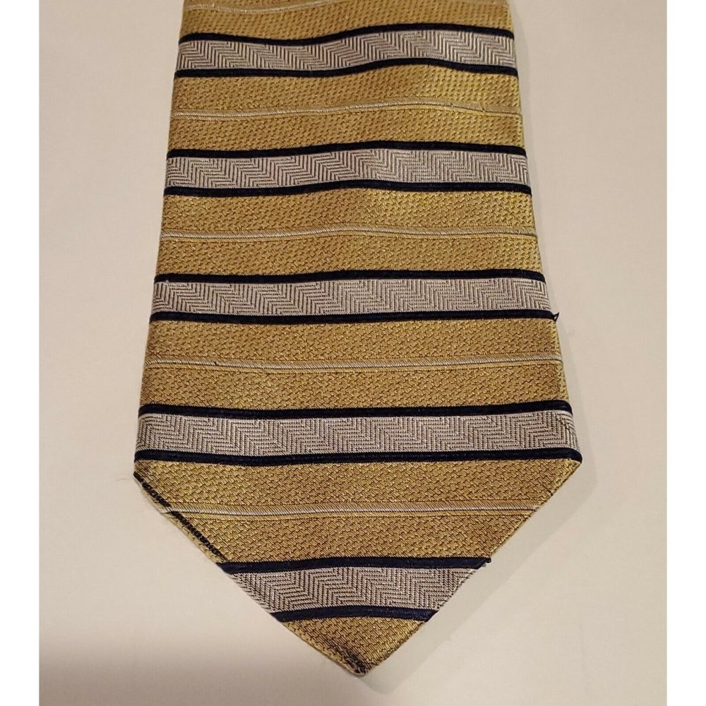 TOMMY HILFIGER MENS TIE GOLD, SILVER, BLUE 100% SILK, USA MADE